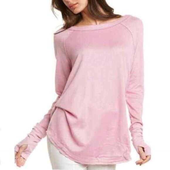 Free People We The Free Pink Snowy Thermal Side Split Long Sleeves  Extra Small - Picture 1 of 9